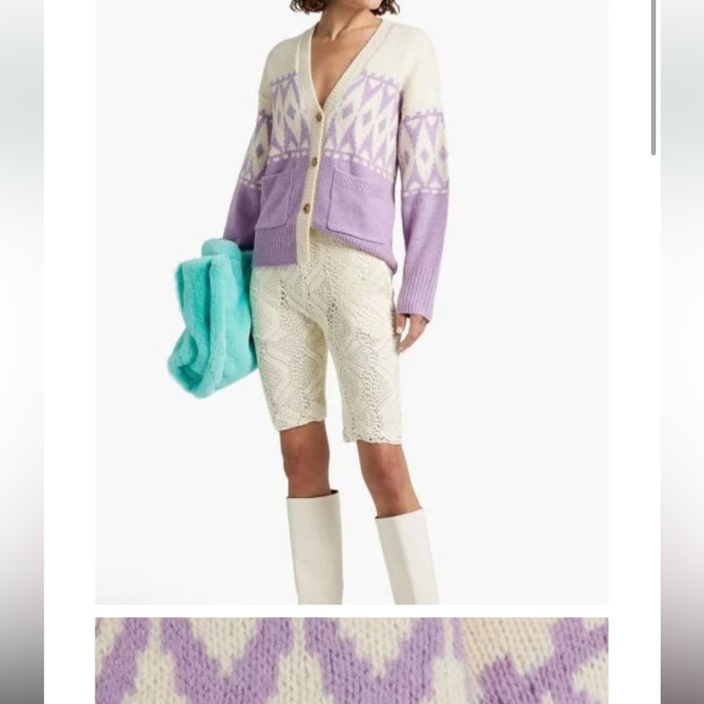 New! 10 Crosby Derek Lam Women's Purple Fair Isle Wool-blend Cardigan